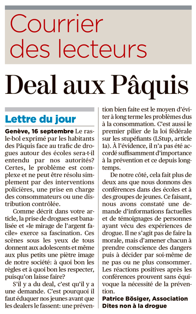 Lettre du lecteur Tribune de Genève 18.9.24